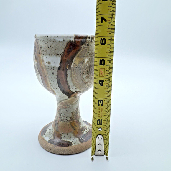 Studio Art Pottery Goblet Chalice Cup Textured Glazed Brown Gray Stoneware #4 - Picture 9 of 10